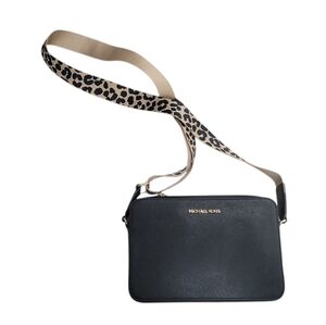 Michael Kors Jet Set Crossbody Bag, Large - Black New ,Animal Print Strap